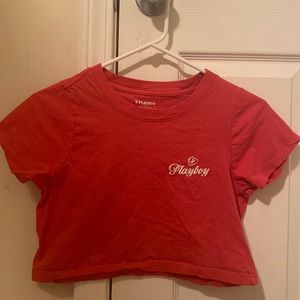 pacsun, size small, red playboy cropped tee